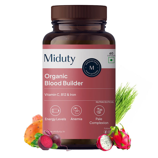 Miduty by Palak Notes Organic Blood Builder, Anemia Supplement, Green Amla, Barley Leaves, Beet Root, Organic Iron Supplement, Hemoglobin Booster, Increase HB, Organic Blood Builder Pack - 60 Caps