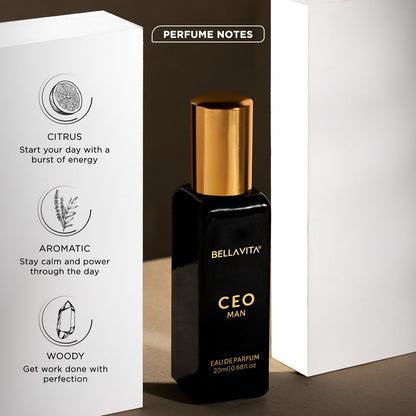 Bella Vita Luxury CEO MAN Eau De Parfum | Office Wear Perfume for Men with long lasting notes of Tonka and Agarwood 20 ML