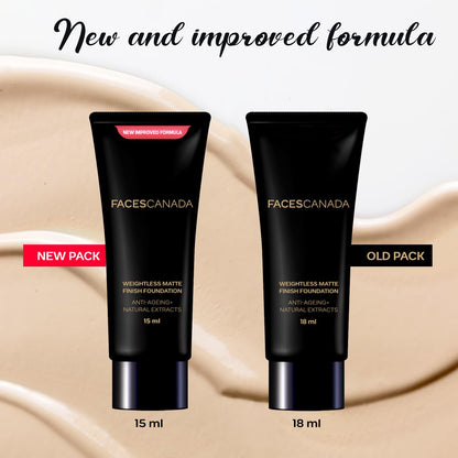 FACES CANADA Weightless Matte Finish Foundation - Beige, 15ml | Lightweight | Natural Finish | Anti-Ageing | Non-Clog Pores | Enriched With Olive Seed Oil, Grape Extract, Shea Butter