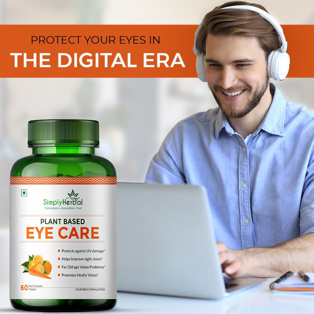 Simply Herbal Plant Based Eye Care Tablets for Healthy Eyes | Protects from Blue Light & Improves Nigh Vision for Men & Women (60 Tablets)