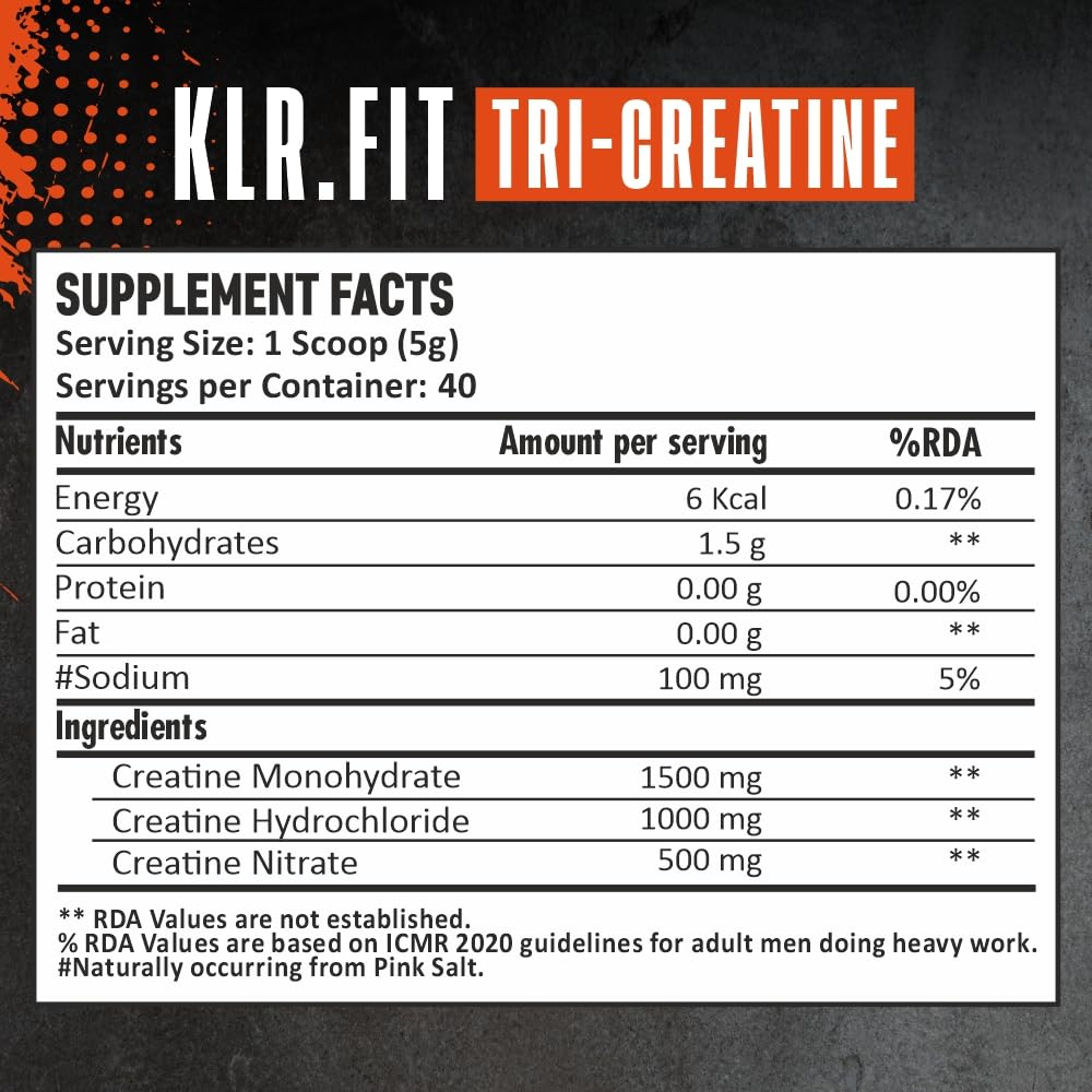 Tri Creatine Powder I Muscle Growth Supplement I 200 Gm I 40 Servings I Boosts Athletic Performance I Fiery Mango Flavour
