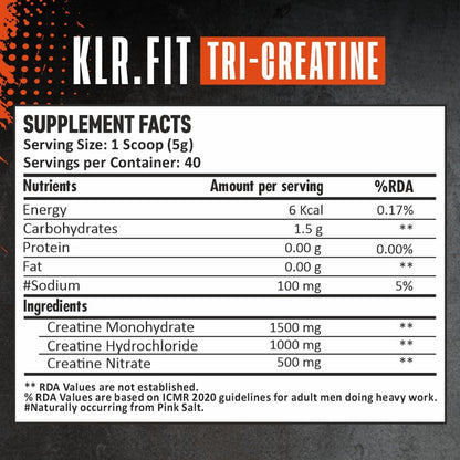 Tri Creatine Powder I Muscle Growth Supplement I 200 Gm I 40 Servings I Boosts Athletic Performance I Fiery Mango Flavour