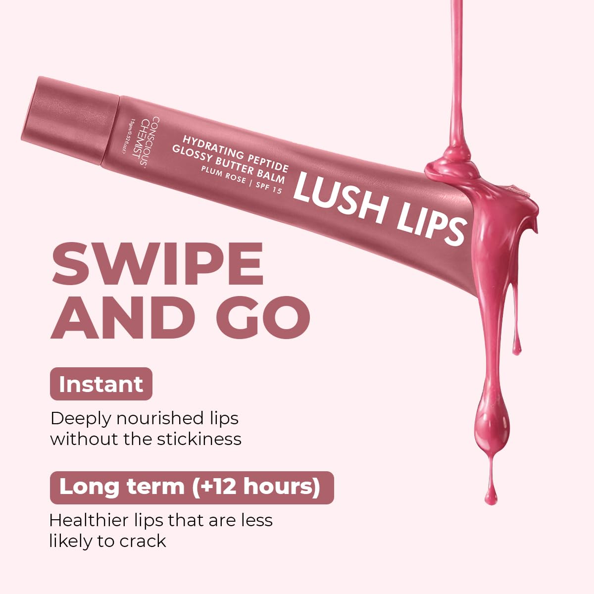 Conscious ChemistÂ® Peptide Lip Balm SPF15 - Plum Rose | 24 hr Hydration & Moisturizing Lip Balm for Dark & Pigmented Lips | Sun Protection | Soothes Dry Lips & Repair Moisture Barrier - 15g, Mauve