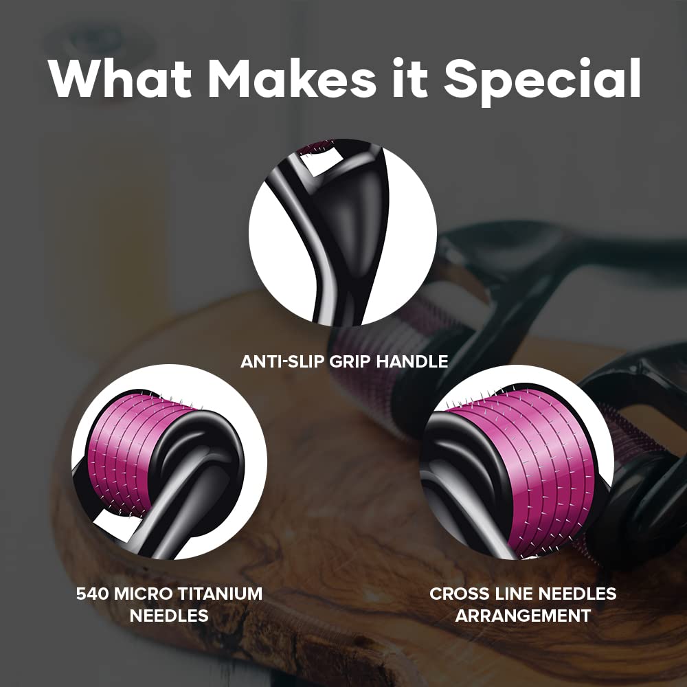 mars by GHC 0.5mm Derma Roller: 540 Titanium Micro Needles for Hair Growth & Beard Care | Minimize Hair Fall, Boost Follicle Stimulation | User-Friendly, Safe & Effective