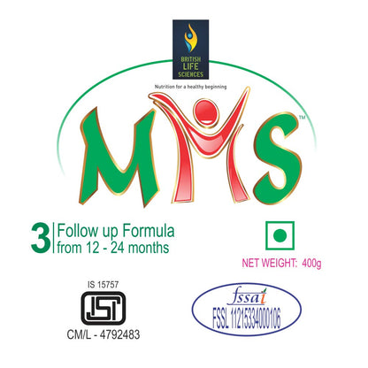 British Life Sciences MMS Stage 3 Infant Milk Powder|Follow-up Formula for 12 Months & above|Easy on Stomach|26 Essential vitamins & minerals|Wholesome Baby Food|No added sugar|400g