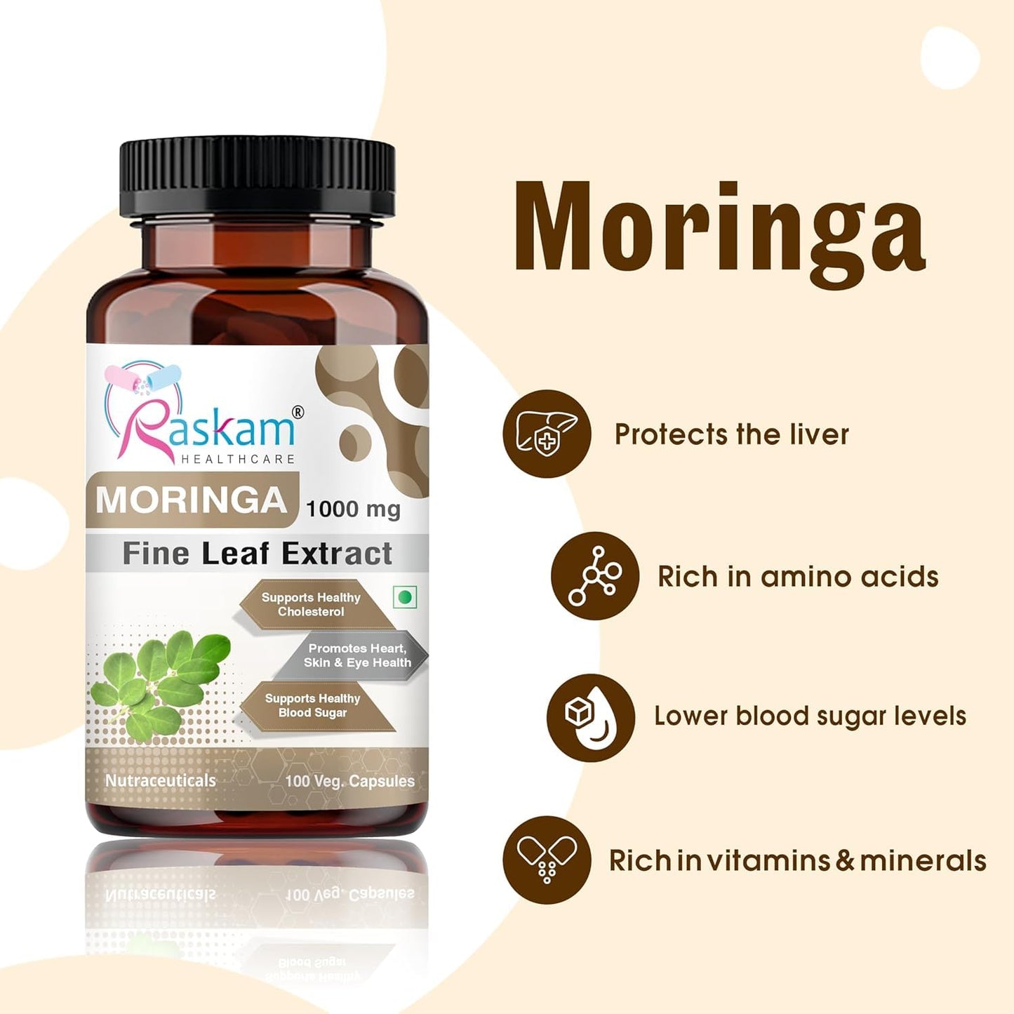 Organic Moringa Capsules (100 Capsules) 1000mg Moringa Leaves Extract | Supports Healthy Digestion & Appetite| Antioxidant-Rich | Vegan Supplement