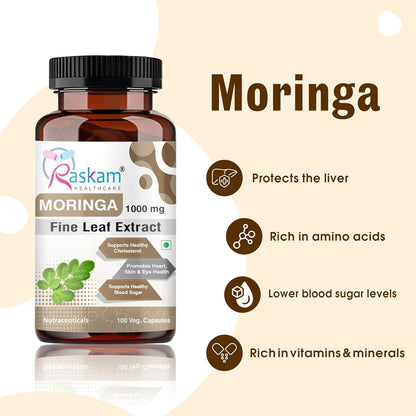 Organic Moringa Capsules (100 Capsules) 1000mg Moringa Leaves Extract | Supports Healthy Digestion & Appetite| Antioxidant-Rich | Vegan Supplement