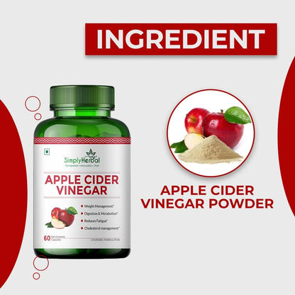 Simply Herbal Organics Apple Cider Vinegar 500mg Supplement for Weight Management | ACV Capsules, Probiotics Blend, Boost Metabolism, Belly Fat Loss- 60 Veg Capsules