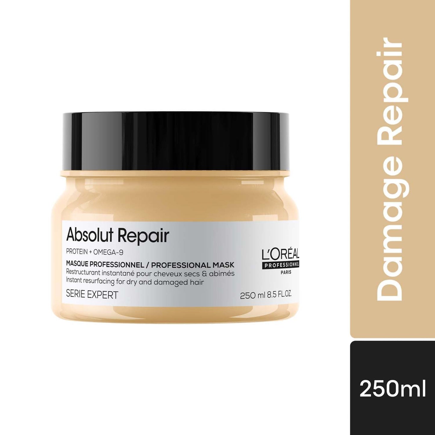 L'OrÃ©al Professionnel Absolut Repair Mask for Dry & Damaged Hair - 250ml | Professional mask for Strengthening and Repairing Hair, With Protein & Omega-9, For Men & Women