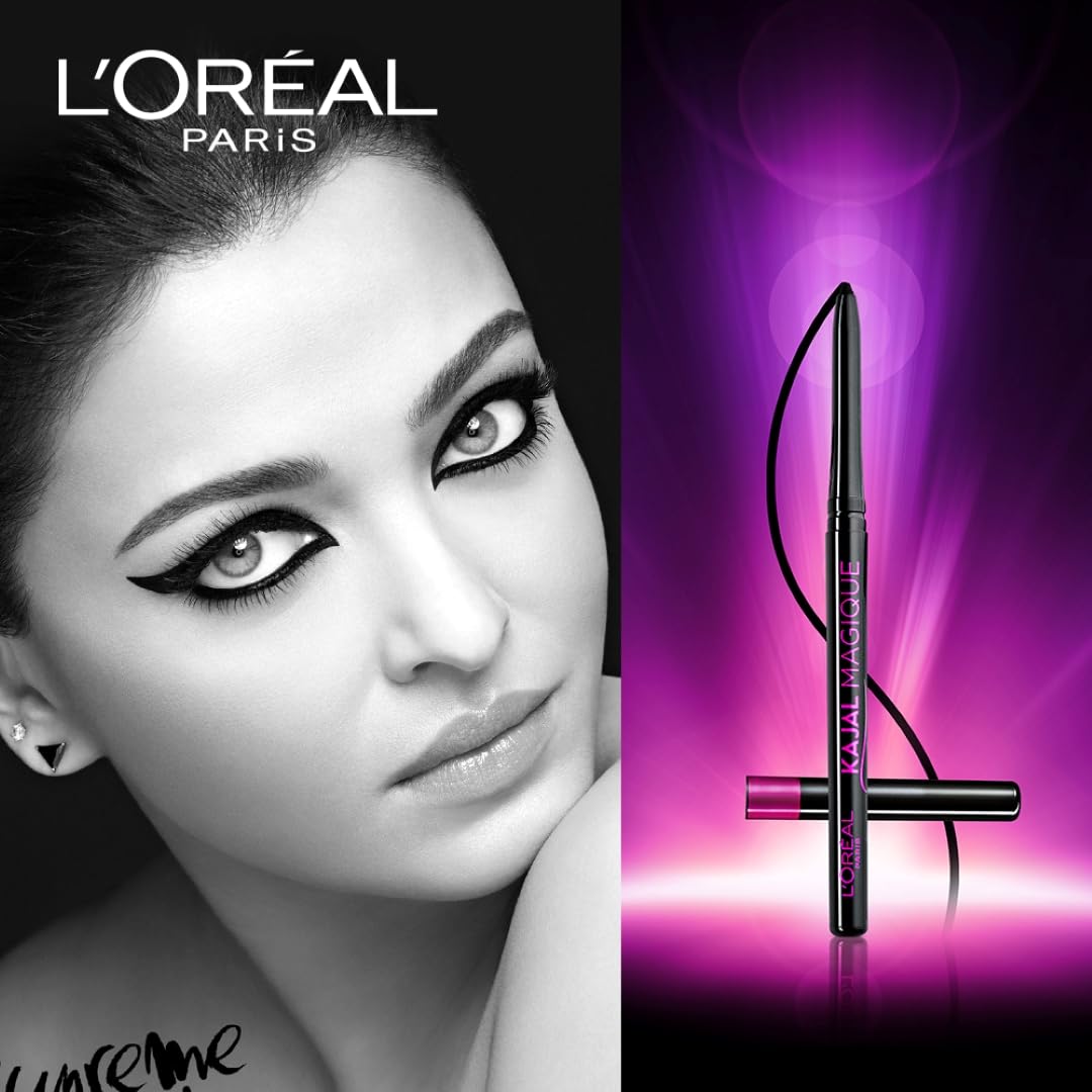 L'OrÃ©al Paris Kajal, Waterproof Eyeliner, 14 Hours of Smudge-Proof Wear, With Vitamin E, Cocoa Butter, Olive Oil Esters and Vitamin C, Magique, Colour: Supreme Black. 0.35g