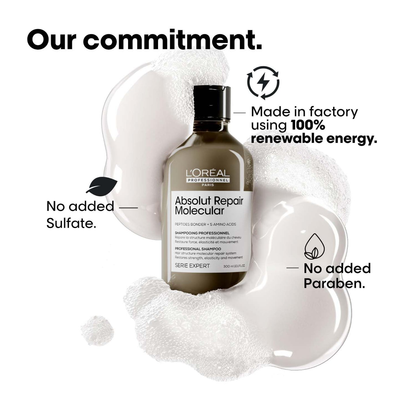 L'OrÃ©al Professionnel Paris Absolut Repair Molecular Sulfate-Free Deep Repairing Shampoo for Damaged Hair | Repair up to 2 years of damage, in one use | 2% peptides bonder, 300ml