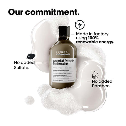 L'OrÃ©al Professionnel Paris Absolut Repair Molecular Sulfate-Free Deep Repairing Shampoo for Damaged Hair | Repair up to 2 years of damage, in one use | 2% peptides bonder, 300ml