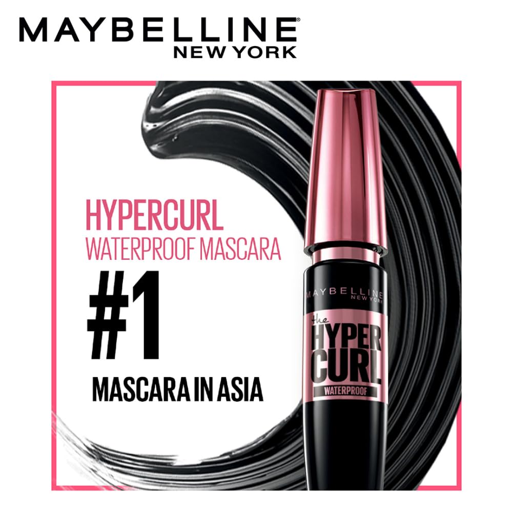 Maybelline New York Mascara, Highly Pigmented Colour, Long-lasting, Waterproof, Hypercurl , Black, 9.2ml