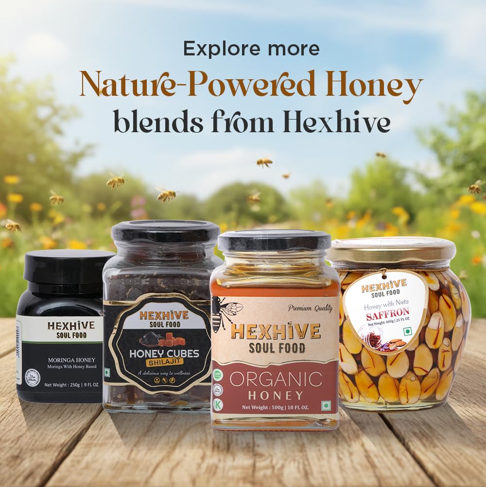 Hexhive Shilajit Honey | Raw Forest Honey | Himalayan Multifloral Honey Infused with Shilajit Extract | Energy & Vitality Boost | Immunity & Mental Clarity Support | No Added Sugar | 250g