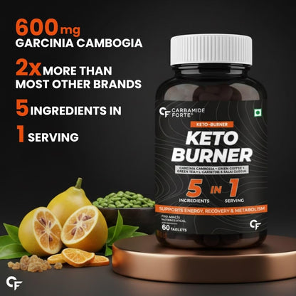 Carbamide Forte Keto Fat Burners for Men | 5-in-1 Fat Burners for Women with 600mg Garcinia Cambogia | Fat Burner Supplement May Support Fat Metabolism & Energy | Weight Loss for Women & Men - 60 Tablets