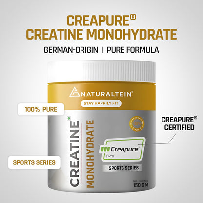 NATURALTEIN Creatine Monohydrate (CreapureÂ®) â€“ 150 g | Increases Strength, Muscle Size & Endurance | Unflavoured, Vegan & Pure Micronized Creatine | Fast Recovery & Enhanced Performance