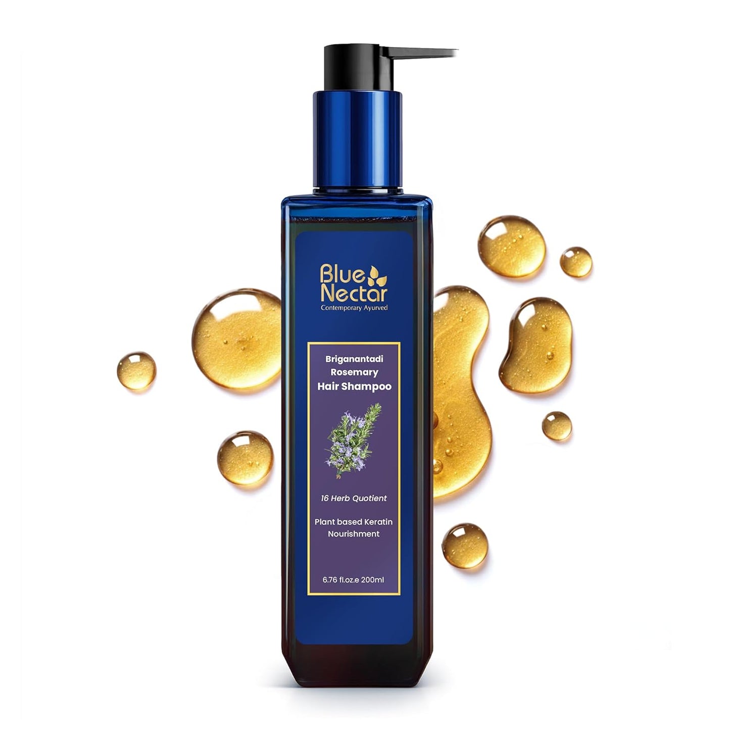Blue Nectar Keratin Rosemary Shampoo for Hair Growth | Natural Hair Shampoo for Curly, Frizzy & Dry Hair | Paraben & Sulphate Free Shampoo for Men & Women (16 Herbs, 200ml)