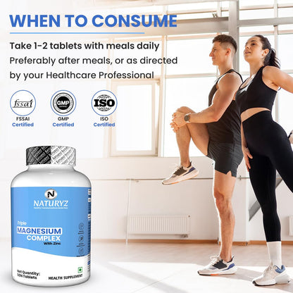 NATURYZ Triple 3-in-1 Magnesium Complex 1736mg (Glycinate, Aspartate & Oxide) with Zinc for Maximum Absorption | Supports Stress Relief, Sleep, Muscle Recovery, Nerves, Joints & Cognition - 50 Tablets