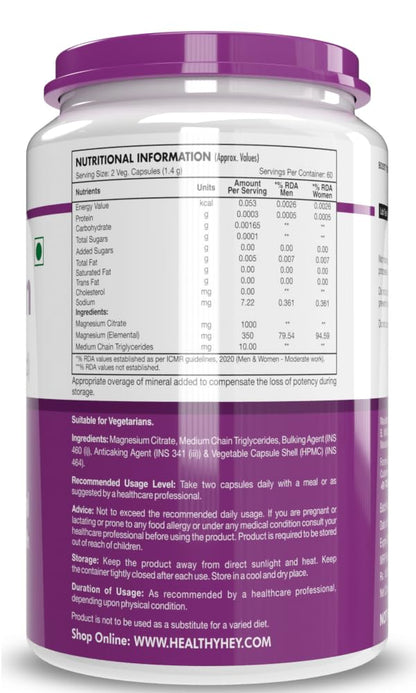 HealthyHey Nutrition Magnesium Citrate-120 Vegetable Capsules