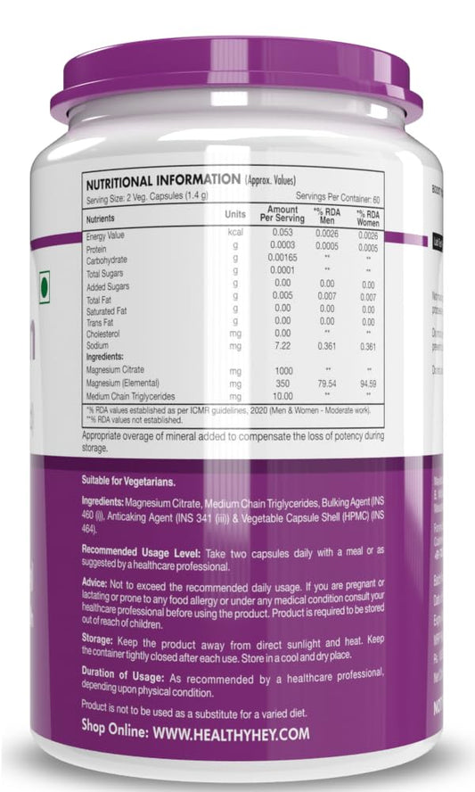 HealthyHey Nutrition Magnesium Citrate-120 Vegetable Capsules