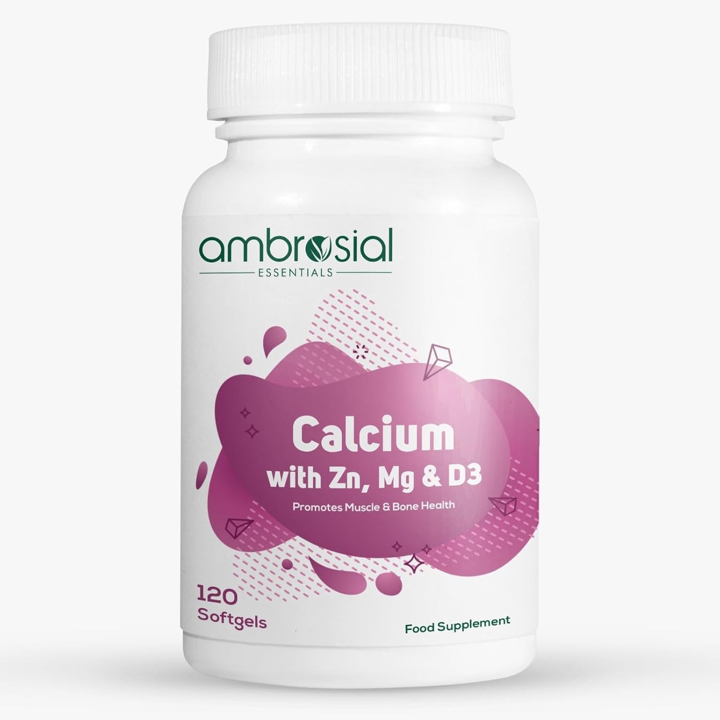 Ambrosial Calcium Magnesium Zinc & Vitamin D3| High Potency Calcium Tablets for Women & Men for Healthy Bones, Muscles & Teeth| Premium Calcium Supplements (Pack of 1-120 Softgels)