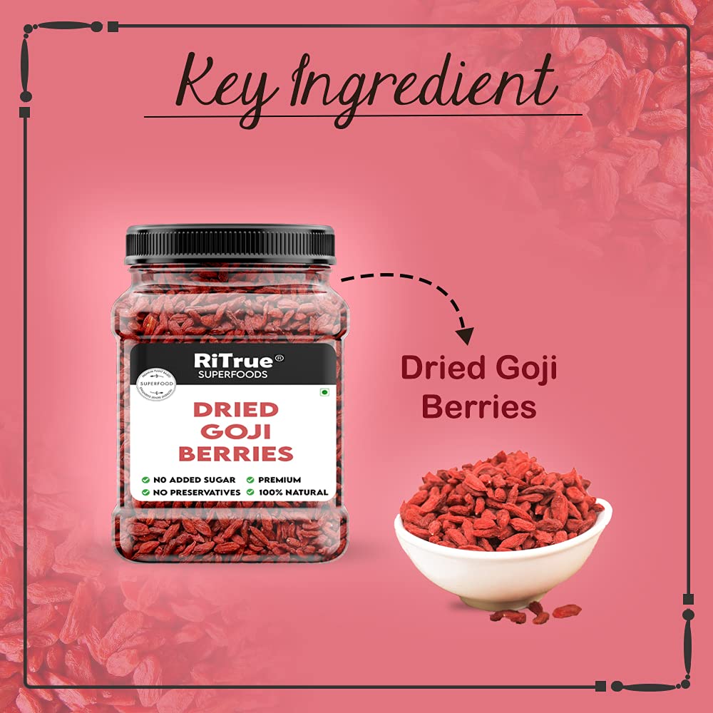 RiTrue Organic Dried Goji Berries without Sugar - 200 Gm - Unsweetened Goji Berry Dry Fruits