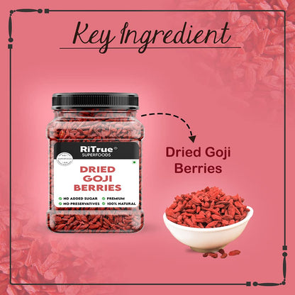 RiTrue Organic Dried Goji Berries without Sugar - 200 Gm - Unsweetened Goji Berry Dry Fruits