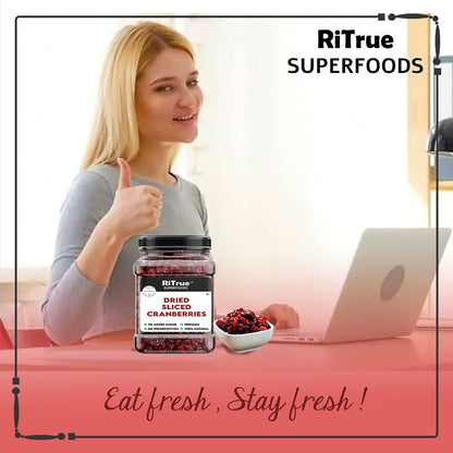 RiTrue - Dried Sliced Cranberry - 250 Gm Jar - Vegan, Non-GMO, Gluten Free | USA Cranberries Dry Fruits