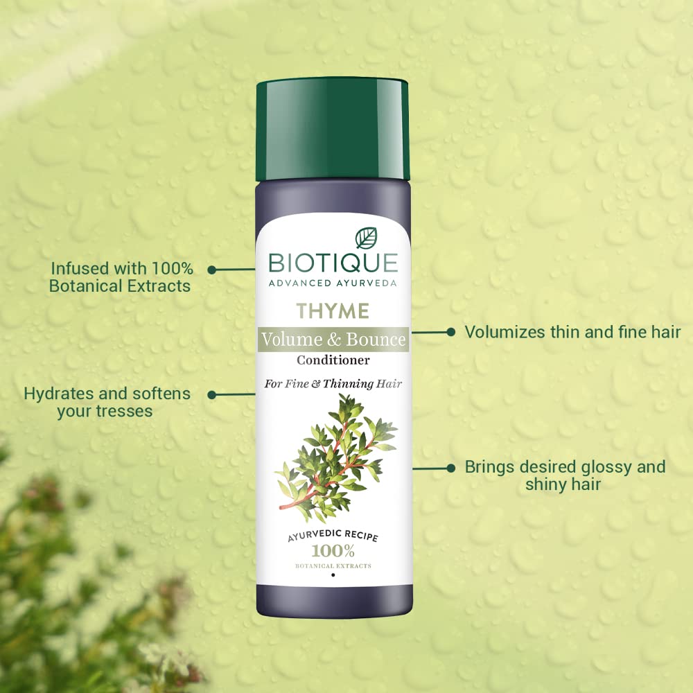 Biotique Bio Thyme Volume Conditioner Fine & Thinning Hair|Gives Volume & Bounce To Hair|Helps In Thicken Follicles|100% Botanical Extracts|Suitable All Skin Types|200 Millilitre-Peppermint,Thyme