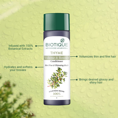 Biotique Bio Thyme Volume Conditioner Fine & Thinning Hair|Gives Volume & Bounce To Hair|Helps In Thicken Follicles|100% Botanical Extracts|Suitable All Skin Types|200 Millilitre-Peppermint,Thyme