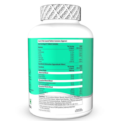 Naturyz Soft Calcium with Plant Vitamin D3 | Highest 10 Nutrients | Easy to Digest | Zinc | Magnesium | Fortified with Whole foods | Faster Absorption Triple Blend | Ideal Supplement for Bone Health & Joint Support - 60 Tablets