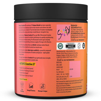 NATURYZ Creatine X7 Pure Micronized Creatine Monohydrate Post Workout drink | Rapid Absorption with Aminos | BCAA | ATP Transport Matrix | Muscle Growth & Strength | Power of 7 Blends | Muscle Builder- 250g(MixFruit Cocktail)
