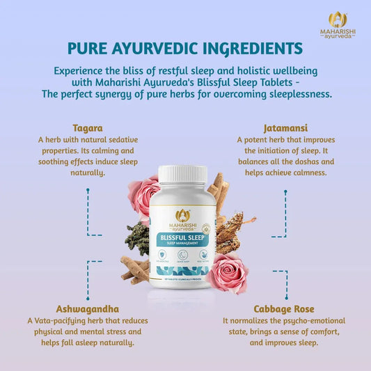 Maharishi Ayurveda Blissful Sleep Tablets For Sleep Management | Clinically Researched and Non-Habit Forming Melatonin - Free Ayurvedic Sleep Rasayanam with Ashwagandha (60 Tablets)