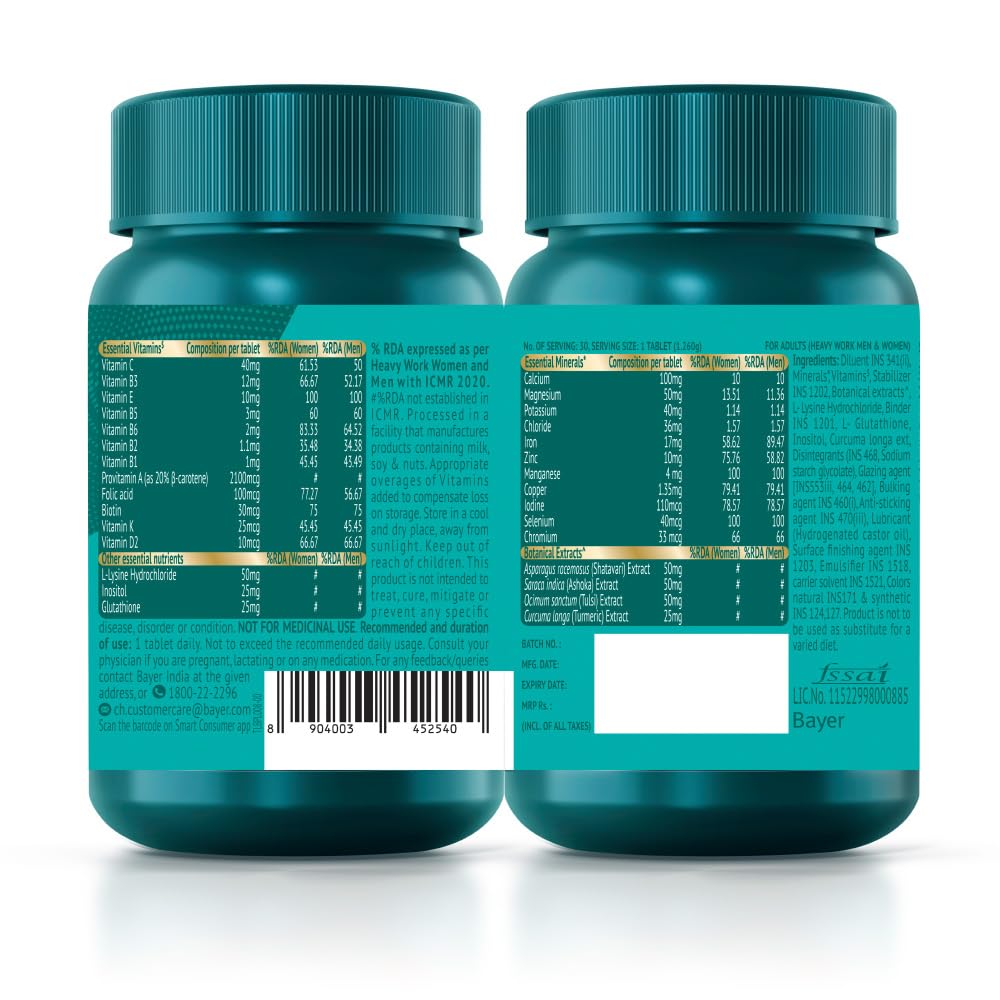 Supradyn Naturals Iron (30 tablets) with 3X Iron, Ashoka, Shatavari, Zinc, Vitamin C, Folic Acid, 30 vital nutrients, Supports Blood Health & Provides Energy, Veg