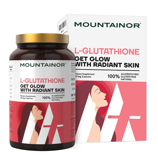 MOUNTAINOR L- Glutathione for Skin Whitening 1000mg With Grapeseed, Vit C,E, Hyaluronic Acid, Biotin Helps Reducing Melanin, Clear, Glowing Skin. Natural 30 Veg caps