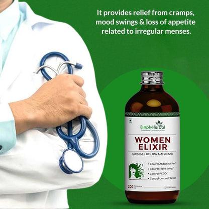 Simply Herbal Super Women Elixir for Women's Menstrual Health, Reflief in PCOD & PCOS, Controls Mood Swing, Abdominal Cramps (Pack of 1-450 Ml Each)