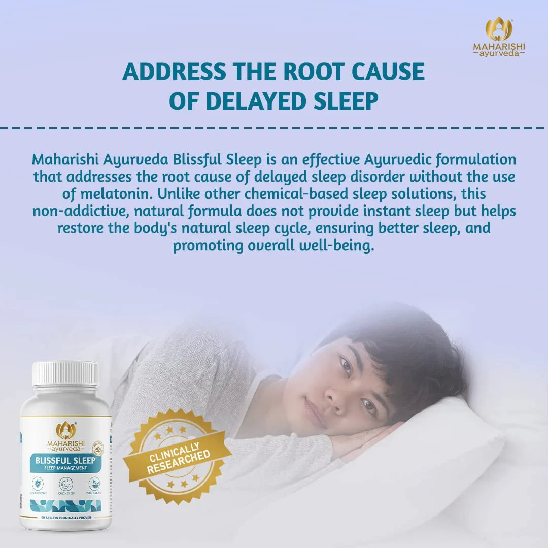 Maharishi Ayurveda Blissful Sleep Tablets For Sleep Management | Clinically Researched and Non-Habit Forming Melatonin - Free Ayurvedic Sleep Rasayanam with Ashwagandha (60 Tablets)