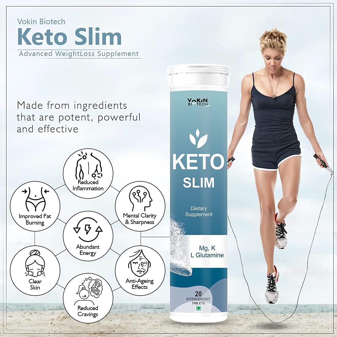 Vokin Biotech Keto Slim Tablets For Weight Loss Dietary Supplement Effervescent Water Soluble (20 Tablets)
