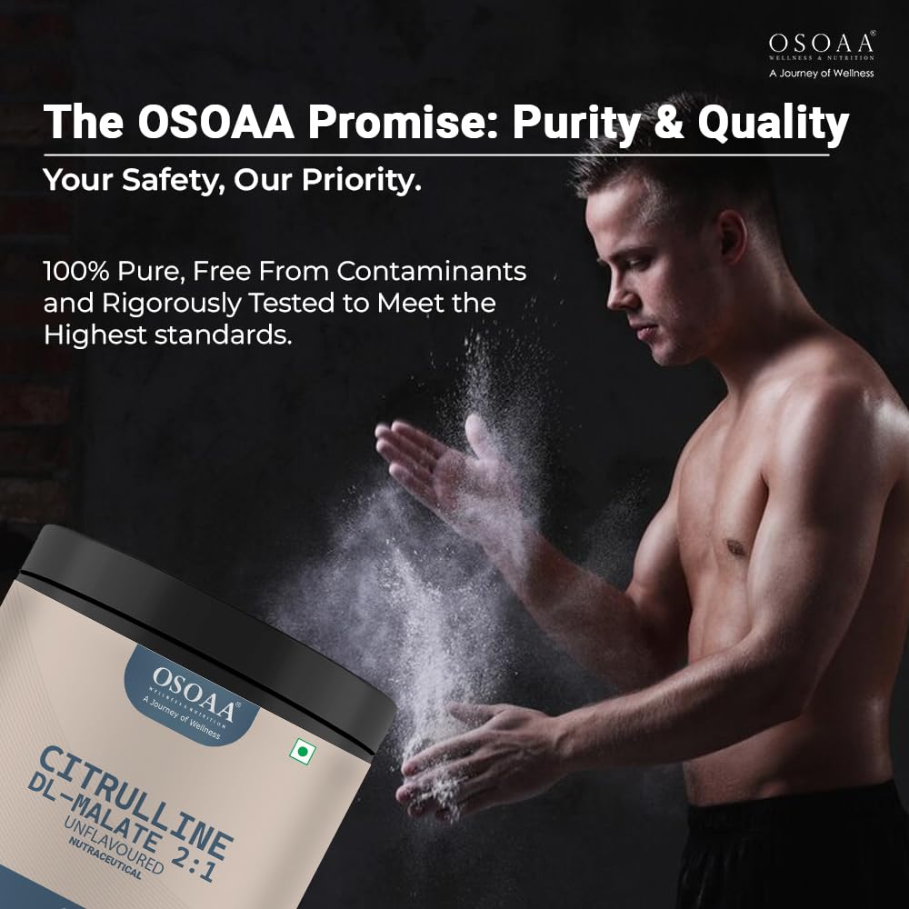 OSOAA Pure Citrulline Malate 2:1 Supplement Powder - 100g, Unflavoured | Boosts Nitric Oxide, Pre Workout Amino Acid for Muscle Strength & Endurance