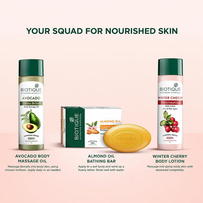 Biotique Almond Oil Nourishing Bathing Bar| Ayurvedic and Organically Pure| Maintains Skinâ€™s Natural pH |100% Botanical Extracts| Suitable for All Skin Types | Pack of 3, 225 g (3 x 75 g)