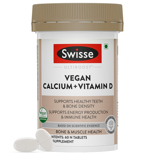 Swisse Vegan Calcium + Vitamin D3 for Stronger Bones, Teeth, Muscles & Immunity - 60 Tablets (Manufactured In Australia, Vegan Source Calcium Supplement For Higher Absorption)