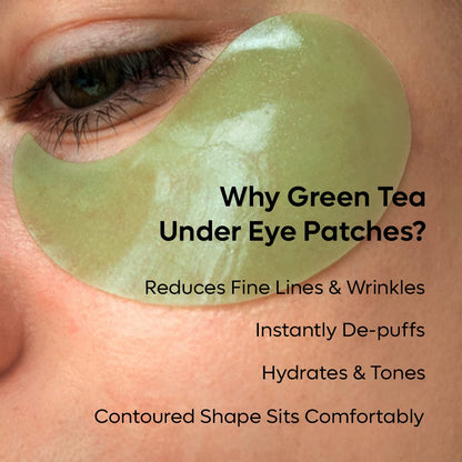 mCaffeine Green Tea Hydrogel Under Eye Patches for Dark Circle, Fine Lines & Wrinkles Reduction | Cooling Under Eye Patch Mask for Instant De-Puffing | 30 Pairs