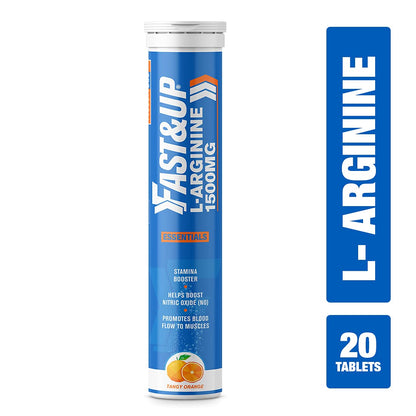 FAST&UP L-Arginine Essentials 1500 mg, Effervescent L-Arginine Supplement, Refreshing Orange Flavour, Boosts Stamina and Nitric Oxide (NO), Delays Onset of Fatigue â€“ Pack of 20 Effervescent Tablets