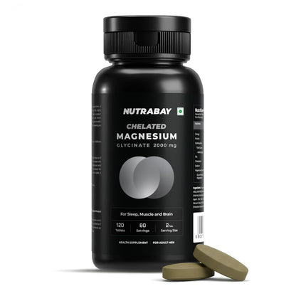 NUTRABAY Magnesium Glycinate 2000mg Per Serving | High Absorbing Chelated Form For Deep Sleep, Muscle Soreness & Brain Function | For Men & Women | 120 Tablets