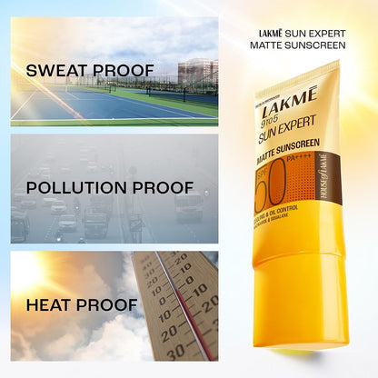 Lakme SPF 50 PA++++ Sunscreen Lotion for Bright Skin | In Vivo Tested | UVA UVB Blue Light Protection | Waterlight| No White Cast | Niacinamide| For All Skin Types | 100 ml