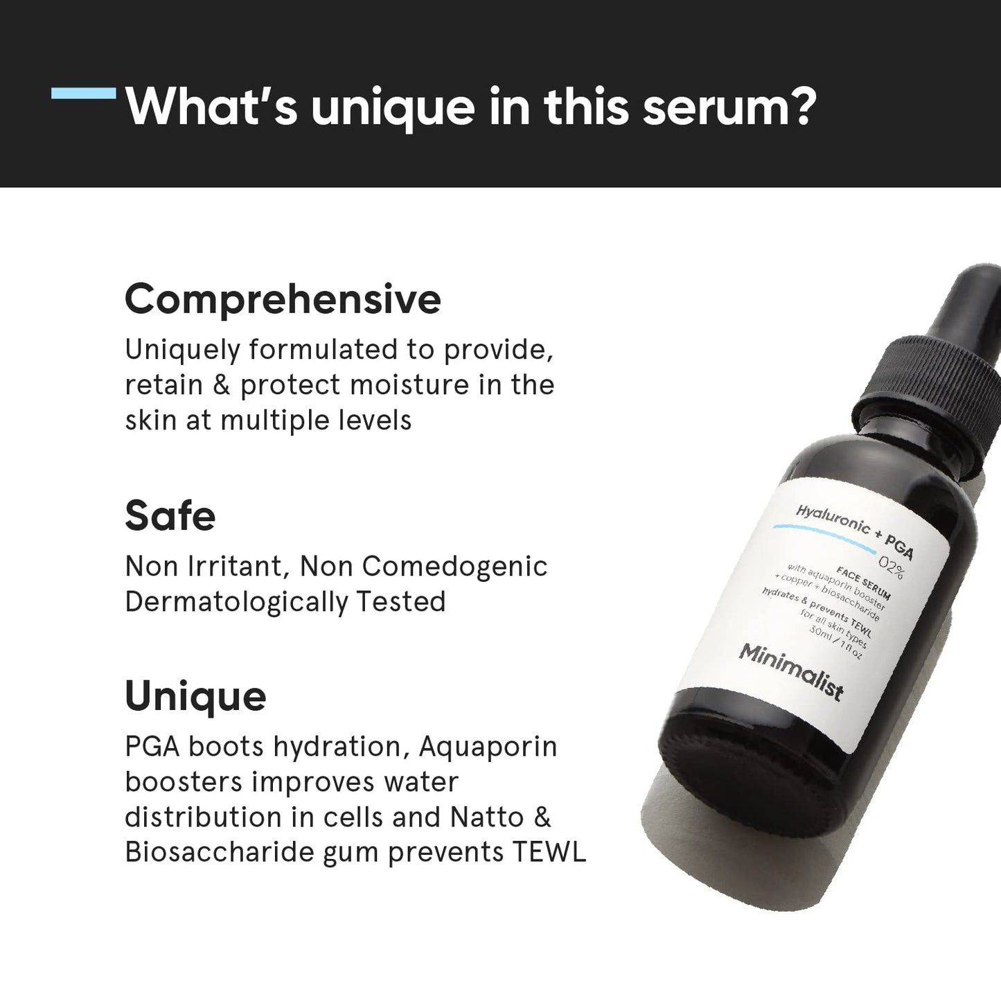 Minimalist 2% Hyaluronic Acid + PGA Serum for Intense Hydration, Glowing Skin & Fine Lines | Daily Hydrating Face Serum For Women & Men with Dry, Normal & Oily Skin | 30 ml
