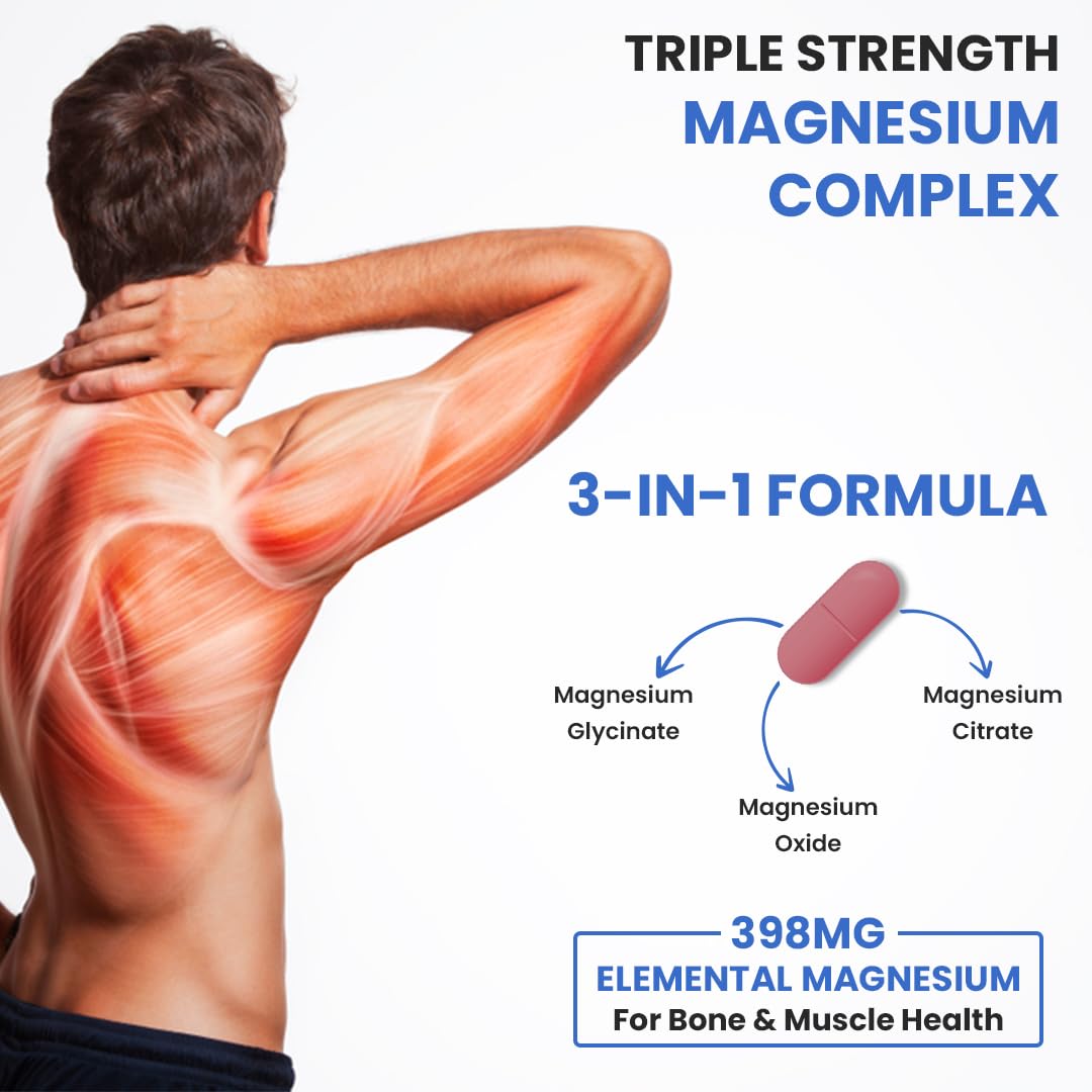 NATURYZ Triple 3-in-1 Magnesium Complex 1736mg (Glycinate, Aspartate & Oxide) with Zinc for Maximum Absorption | Supports Stress Relief, Sleep, Muscle Recovery, Nerves, Joints & Cognition - 50 Tablets