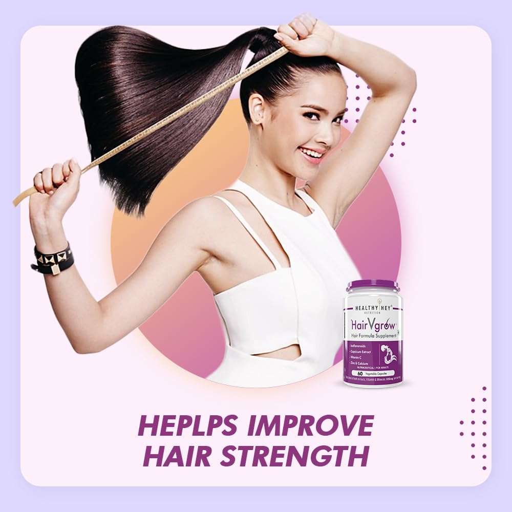 Healthyhey Nutrition HairVgrow - Natural Hair Growth and Stop Hair fall Formula Supplement - 60 Veg. Capsules