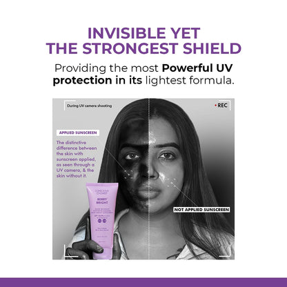 Conscious ChemistÂ® Sunscreen SPF 50 PA++++ In-Vivo Tested | 50g | Sunscreen for Oily Skin, Gel Sunscreen, Niacinamide with Black Berry Extract, Hybrid Lightweight, All Skin Types - Berry Bright