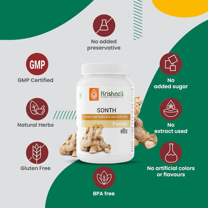 Krishna's Sonth (Dried Ginger) Powder - 100 g | Pack of 1 | Boosts immunity | Manage digestive disorder